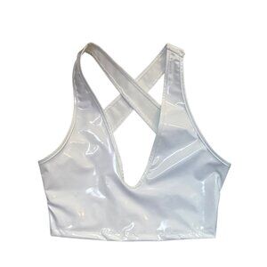 Shein White Patent Cross Back Crop Top S